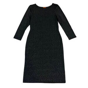 Marycrafts dress long sleeve midi length black gray metallic stripe L